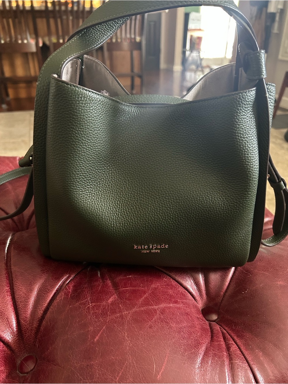 kate spade pebbled leather shoulder bag in deep green